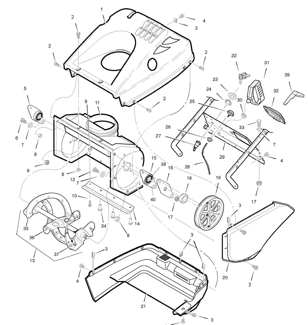 Auger And Control Assembly Diagram and Parts List for 6210540X83NA 2007 Briggs and Stratton Snow Blower